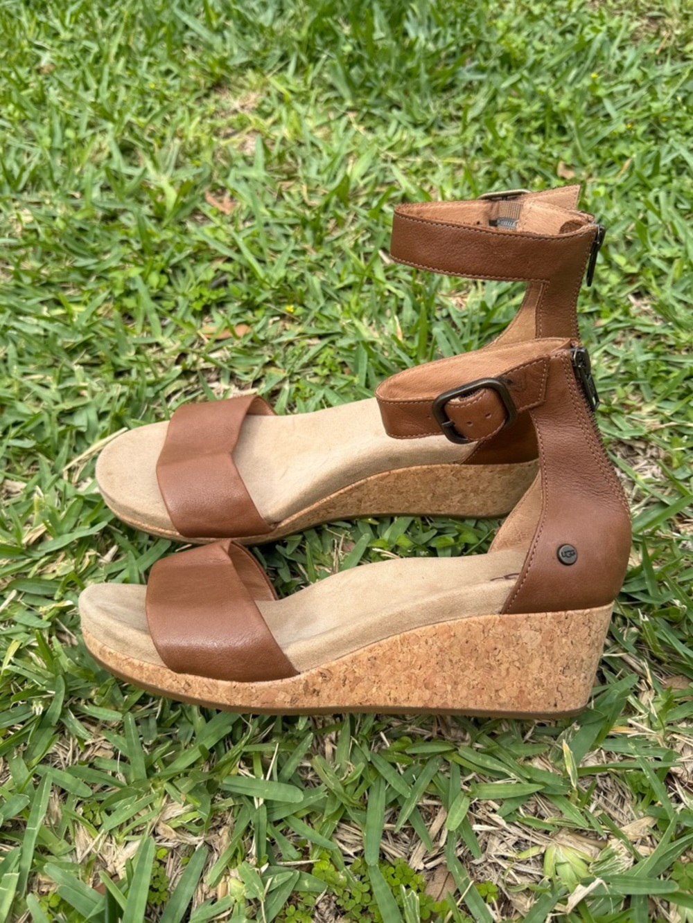 UGG Zoe Women's Brown Cork Wedge Sandals with Ankle Strap - Picture 3 of 11